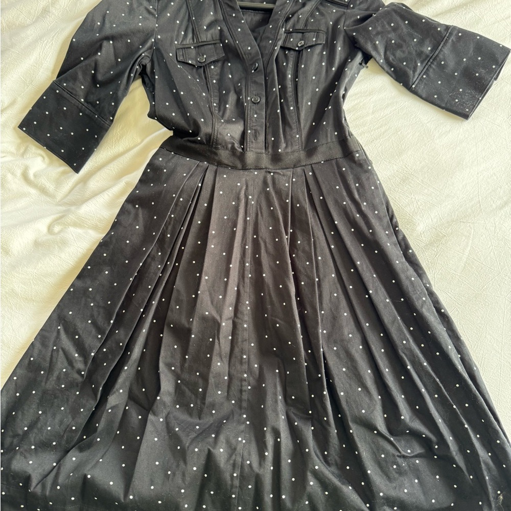 White House Black Market Black and White Polka Dot Long Sleeve Dress